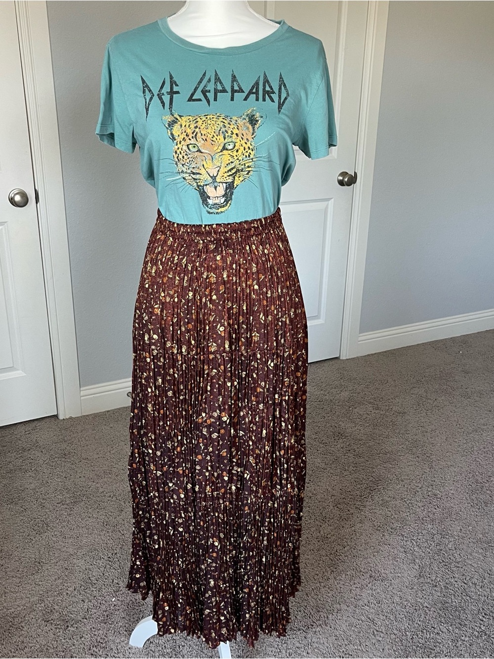 BMW Brown Floral Pleated Maxi Skirt